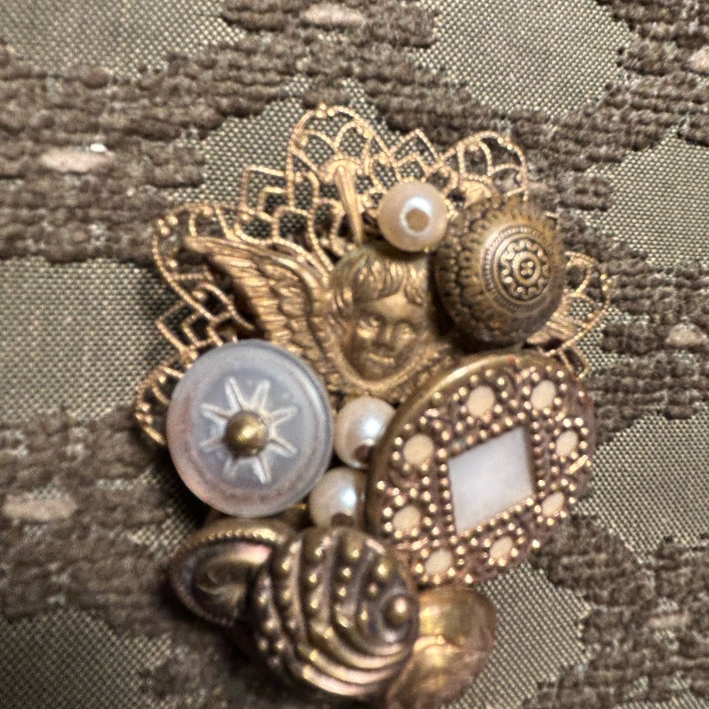 Ornate Gold and Pearl Brooch